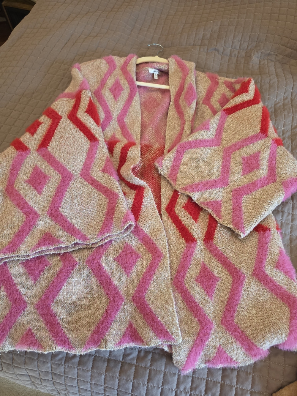 JODIFL Pink and Beige Geometric Open-Front Cardigan